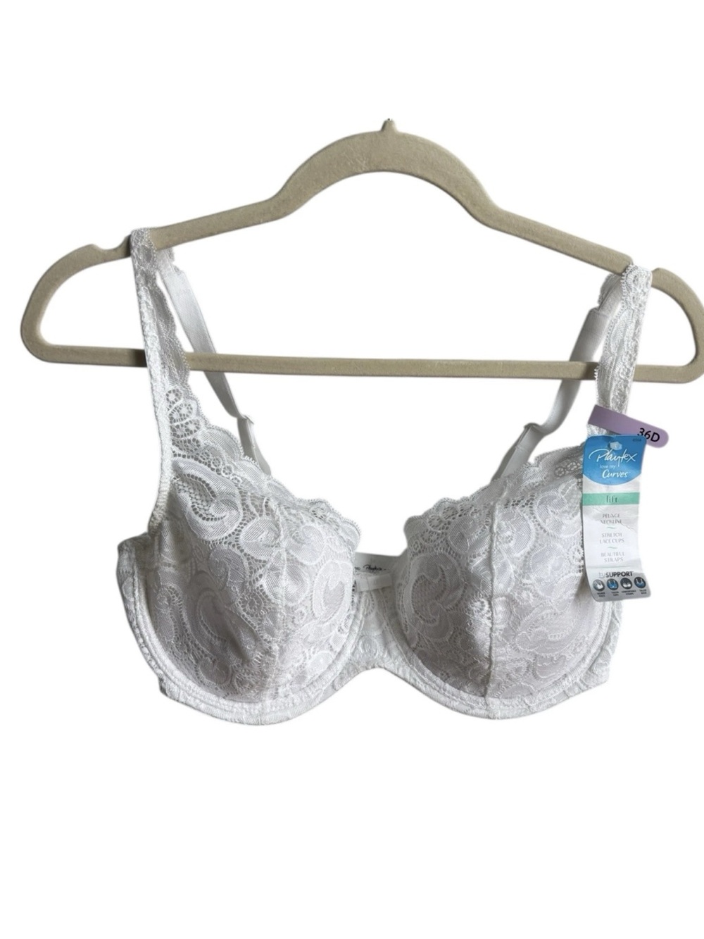 Y2K Playtex 4514 Love My Curves 36D Lift Bra Lace Underwire White Womens NWT